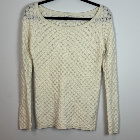 Hoss Intropia Womens Ivory Merino Wool Open Knit Pullover Sweater Med Classic - Picture 1 of 9
